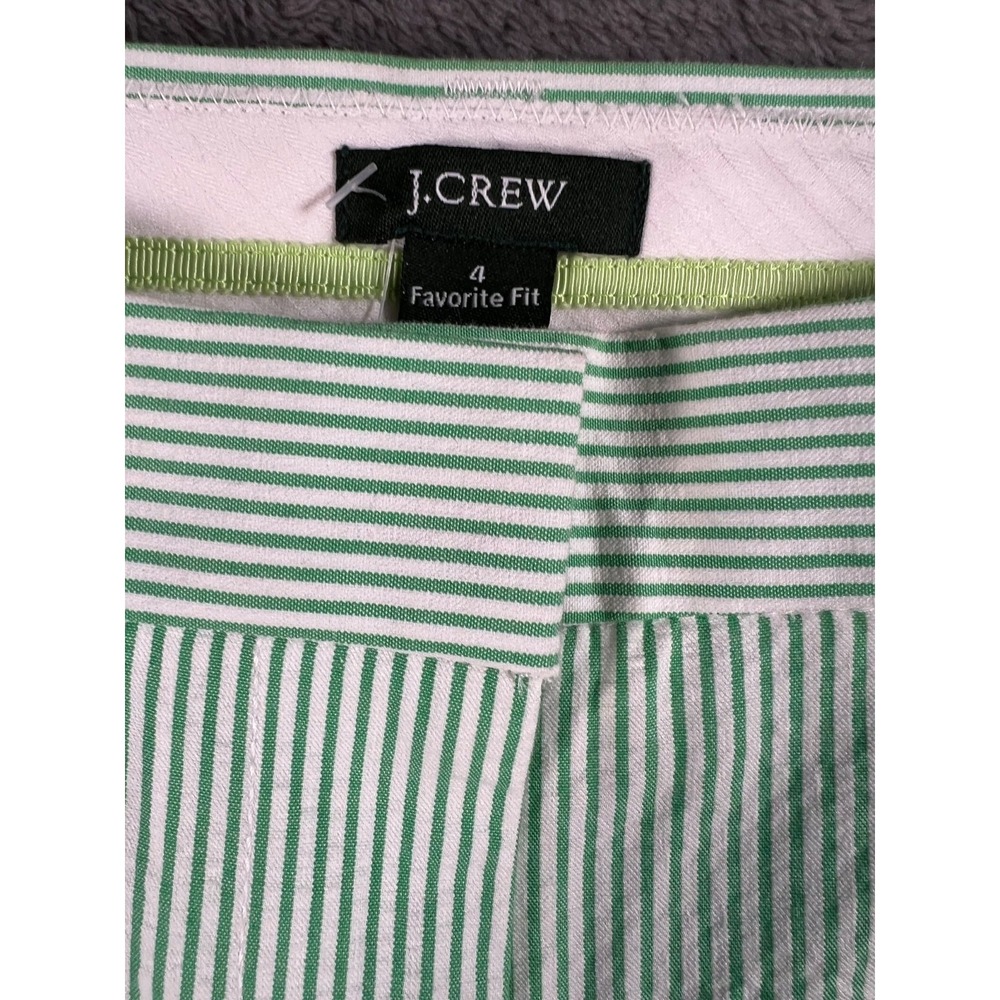 J Crew Seersucker Pants Womens 4 30x31.5 Green Striped Mid Rise Favorite Fit NWT - Picture 7 of 12